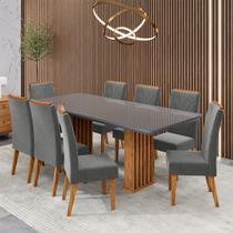 Conjunto Sala de Jantar 8 Lugares Retangular Tampo de Vidro/Mdf Moscou Mel/Grafite/Cinza - Casa Giulia Conjunto Sala de Jantar 8 Lugares Retangular Tampo de Vidro/Mdf Moscou Mel/Grafite/Cinza - Casa Giulia