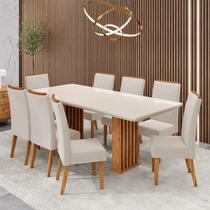 Conjunto Sala de Jantar 8 Lugares Retangular Tampo de Vidro/Mdf Moscou Mel/Off White/Bege - Casa Giulia Conjunto Sala de Jantar 8 Lugares Retangular Tampo de Vidro/Mdf Moscou Mel/Off White/Bege - Casa Giulia