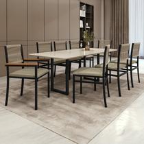 Conjunto Sala de Jantar 8 Lugares Retangular Tampo de Vidro Mesa Itália com Cadeiras Barcelona Bege/Rami/Pérola/Preto