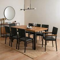 Conjunto Sala de Jantar 8 Lugares Retangular Tampo Madeira Maciça Mesa Athenas com Cadeiras Madri