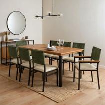 Conjunto Sala de Jantar 8 Lugares Retangular Tampo Madeira Maciça Mesa Athenas com Cadeiras Madri