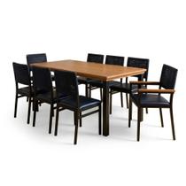 Conjunto Sala de Jantar 8 Lugares Retangular Tampo Madeira Maciça Mesa Athenas com Cadeiras Madri
