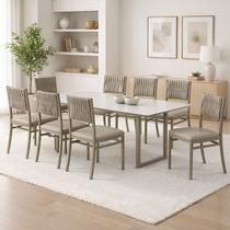Conjunto Sala de Jantar 8 Lugares Retangular Tampo Madeira Maciça Mesa Itália com Cadeiras Veneza Conjunto Sala de Jantar 8 Lugares Retangular Tampo Madeira Maciça Mesa Itália com Cadeiras Veneza