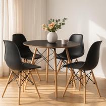 Conjunto Sala de Jantar 90cm Preta e 4 Cadeiras Eames Eiffel Preta La Mobilia