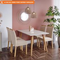 Conjunto Sala de Jantar Adele 130X80 Tampo em MDF/Vidro 4 Cadeiras Juliana Class Cimol Madeira/Off White/Nude