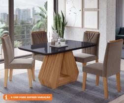 Conjunto Sala De Jantar Agata 130X80 Tampo MDF/Vidro 4 Cadeiras Nicole Cimol Nature/Chumbo/Joli