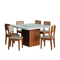 Conjunto Sala de Jantar Amsterdã New c/ Mesa Tampo Giratório 6 Cadeiras Santiago Madeirado/Off White