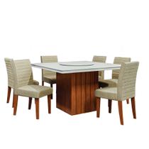 Conjunto Sala de Jantar Amsterdã New Mesa com Tampo Giratório 6 Cadeiras Creta Madeirado/Bege Dobuê