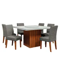 Conjunto Sala de Jantar Amsterdã New Mesa com Tampo Giratório 6 Cadeiras Creta Madeirado/Mascavo