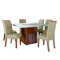 Conjunto Sala de Jantar Amsterdã New Mesa com Tampo Giratório 6 Cadeiras Grécia Madeirado/Bege Dobuê Conjunto Sala de Jantar Amsterdã New Mesa com Tampo Giratório 6 Cadeiras Grécia Madeirado/Bege Dobuê