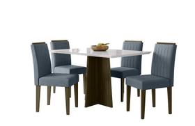 Conjunto Sala de Jantar Anitta 1,35m e 4 Cadeiras Ana Imbuia/Off White/Animalle Azul - FdECOR
