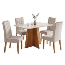 Conjunto Sala de Jantar Anjos Mesa 1,20m com Tampo em MDF com Vidro 4 Lugares Bege Viero Móveis Conjunto Sala de Jantar Anjos Mesa 1,20m com Tampo em MDF com Vidro 4 Lugares Bege Viero Móveis