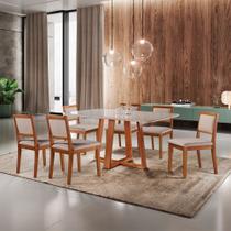 Conjunto Sala de Jantar Atenas 6 Lugares Aline Mesa Móveis Mundial e Cadeiras Madeira Maciça Tecido Linho Areia Conjunto Sala de Jantar Atenas 6 Lugares Aline Mesa Móveis Mundial e Cadeiras Madeira Maciça Tecido Linho Areia