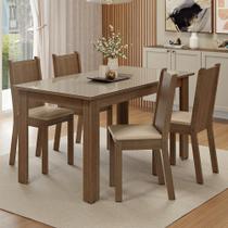 Conjunto Sala de Jantar Avelã Mesa Tampo de Vidro 4 Cadeiras Rustic/Crema/Sintético Bege Madesa Conjunto Sala de Jantar Avelã Mesa Tampo de Vidro 4 Cadeiras Rustic/Crema/Sintético Bege Madesa