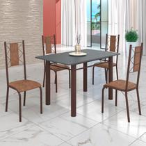 Conjunto Sala de Jantar Bahia Mesa Tubo 120x75cm Tampo Madeira com 4 Cadeiras