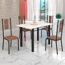 Conjunto Sala de Jantar Bahia Mesa Tubo 120x75cm Tampo Madeira com 4 Cadeiras