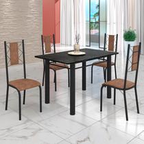 Conjunto Sala de Jantar Bahia Mesa Tubo 120x75cm Tampo Madeira Indiana com 4 Cadeiras