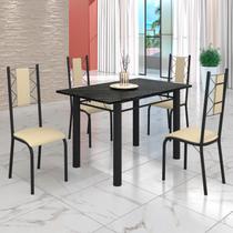 Conjunto Sala de Jantar Bahia Mesa Tubo 120x75cm Tampo Pedra Ardósia Indiana com 4 Cadeiras