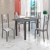 Conjunto Sala de Jantar Bahia Mesa Tubo 120x75cm Tampo Pedra com 4 Cadeiras