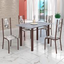 Conjunto Sala de Jantar Bahia Mesa Tubo 120x75cm Tampo Pedra Granito Ocre com 4 Cadeiras