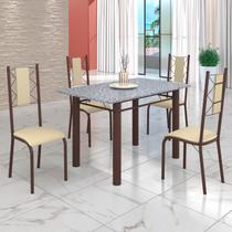 Conjunto Sala de Jantar Bahia Mesa Tubo 120x75cm Tampo Pedra Granito Ocre com 4 Cadeiras