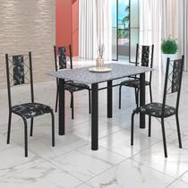 Conjunto Sala de Jantar Bahia Mesa Tubo 120x75cm Tampo Pedra Granito Ocre com 4 Cadeiras