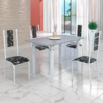 Conjunto Sala de Jantar Bahia Mesa Tubo 120x75cm Tampo Pedra Granito Ocre com 4 Cadeiras