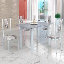 Conjunto Sala de Jantar Bahia Mesa Tubo 120x75cm Tampo Pedra Granito Ocre com 4 Cadeiras