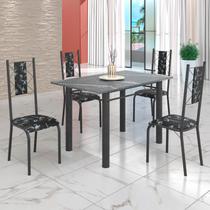 Conjunto Sala de Jantar Bahia Mesa Tubo 120x75cm Tampo Pedra Granito Topázio com 4 Cadeiras