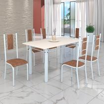 Conjunto Sala de Jantar Bahia Mesa Tubo 140x75cm Tampo Madeira com 6 Cadeiras