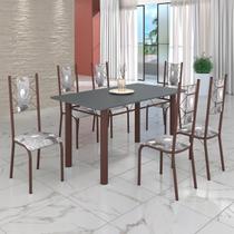 Conjunto Sala de Jantar Bahia Mesa Tubo 140x75cm Tampo Madeira com 6 Cadeiras