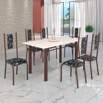 Conjunto Sala de Jantar Bahia Mesa Tubo 140x75cm Tampo Madeira com 6 Cadeiras