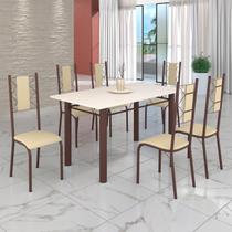 Conjunto Sala de Jantar Bahia Mesa Tubo 140x75cm Tampo Madeira com 6 Cadeiras