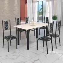 Conjunto Sala de Jantar Bahia Mesa Tubo 140x75cm Tampo Madeira com 6 Cadeiras