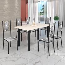 Conjunto Sala de Jantar Bahia Mesa Tubo 140x75cm Tampo Madeira com 6 Cadeiras