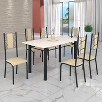 Conjunto Sala de Jantar Bahia Mesa Tubo 140x75cm Tampo Madeira com 6 Cadeiras