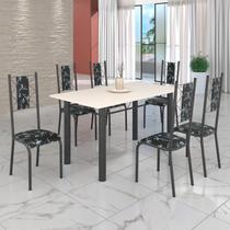 Conjunto Sala de Jantar Bahia Mesa Tubo 140x75cm Tampo Madeira com 6 Cadeiras