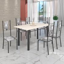 Conjunto Sala de Jantar Bahia Mesa Tubo 140x75cm Tampo Madeira com 6 Cadeiras