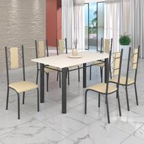 Conjunto Sala de Jantar Bahia Mesa Tubo 140x75cm Tampo Madeira com 6 Cadeiras