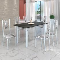 Conjunto Sala de Jantar Bahia Mesa Tubo 140x75cm Tampo Madeira Indiano com 6 Cadeiras