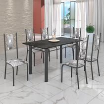 Conjunto Sala de Jantar Bahia Mesa Tubo 140x75cm Tampo Madeira Indiano com 6 Cadeiras