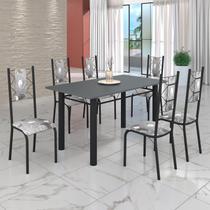 Conjunto Sala de Jantar Bahia Mesa Tubo 140x75cm Tampo Pedra com 6 Cadeiras