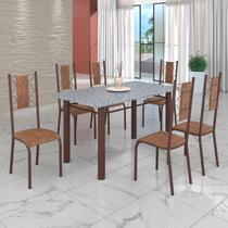 Conjunto Sala de Jantar Bahia Mesa Tubo 140x75cm Tampo Pedra Granito com 6 Cadeiras Conjunto Sala de Jantar Bahia Mesa Tubo 140x75cm Tampo Pedra Granito com 6 Cadeiras
