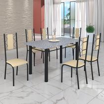 Conjunto Sala de Jantar Bahia Mesa Tubo 140x75cm Tampo Pedra Granito com 6 Cadeiras Conjunto Sala de Jantar Bahia Mesa Tubo 140x75cm Tampo Pedra Granito com 6 Cadeiras