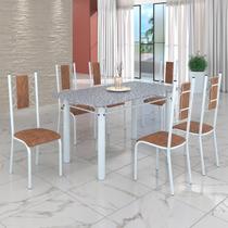 Conjunto Sala de Jantar Bahia Mesa Tubo 140x75cm Tampo Pedra Granito com 6 Cadeiras Conjunto Sala de Jantar Bahia Mesa Tubo 140x75cm Tampo Pedra Granito com 6 Cadeiras