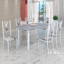 Conjunto Sala de Jantar Bahia Mesa Tubo 140x75cm Tampo Pedra Granito com 6 Cadeiras Conjunto Sala de Jantar Bahia Mesa Tubo 140x75cm Tampo Pedra Granito com 6 Cadeiras