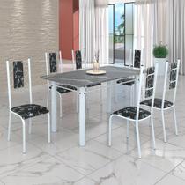 Conjunto Sala de Jantar Bahia Mesa Tubo 140x75cm Tampo Pedra Granito Topázio com 6 Cadeiras Conjunto Sala de Jantar Bahia Mesa Tubo 140x75cm Tampo Pedra Granito Topázio com 6 Cadeiras