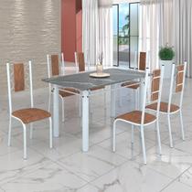 Conjunto Sala de Jantar Bahia Mesa Tubo 140x75cm Tampo Pedra Granito Topázio com 6 Cadeiras Conjunto Sala de Jantar Bahia Mesa Tubo 140x75cm Tampo Pedra Granito Topázio com 6 Cadeiras