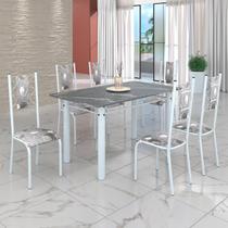 Conjunto Sala de Jantar Bahia Mesa Tubo 140x75cm Tampo Pedra Granito Topázio com 6 Cadeiras Conjunto Sala de Jantar Bahia Mesa Tubo 140x75cm Tampo Pedra Granito Topázio com 6 Cadeiras