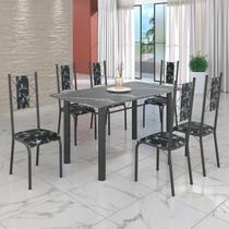 Conjunto Sala de Jantar Bahia Mesa Tubo 3" 140x75cm Tampo Pedra Granito Topázio com 6 Cadeiras Conjunto Sala de Jantar Bahia Mesa Tubo 3" 140x75cm Tampo Pedra Granito Topázio com 6 Cadeiras